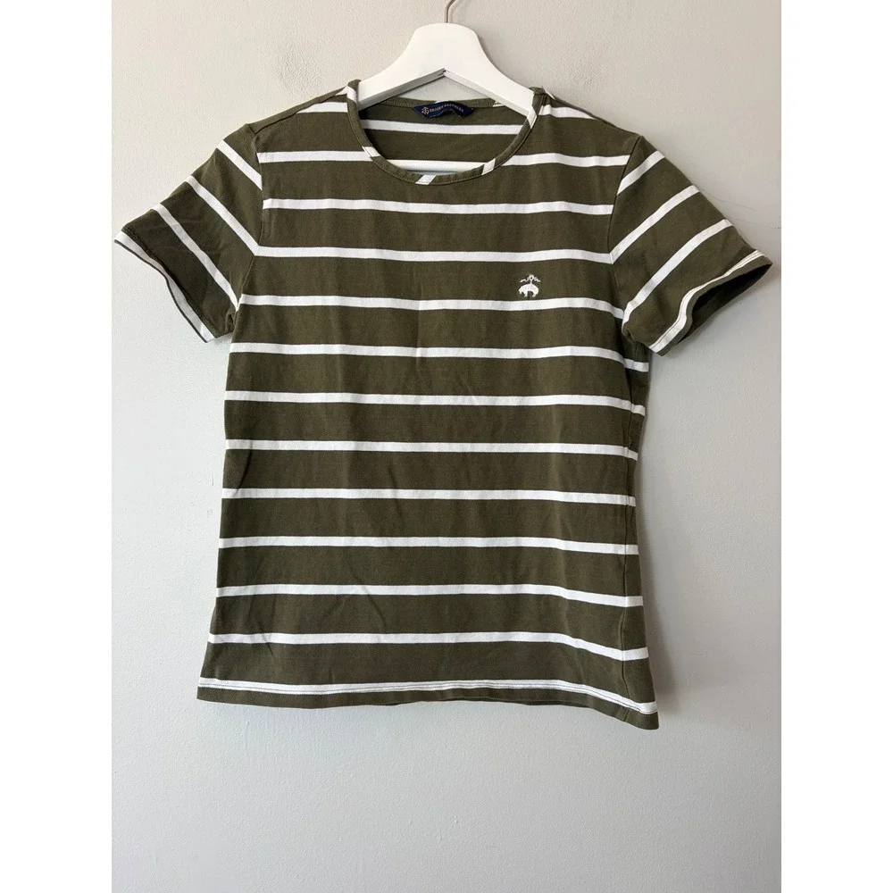 Brooks Brothers Kids Olive Green White Striped T-Shirt Size‎ S